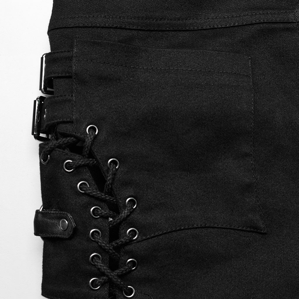 WK-616XDF Edgy Low Waist Lace-Up Gothic Punk Pants