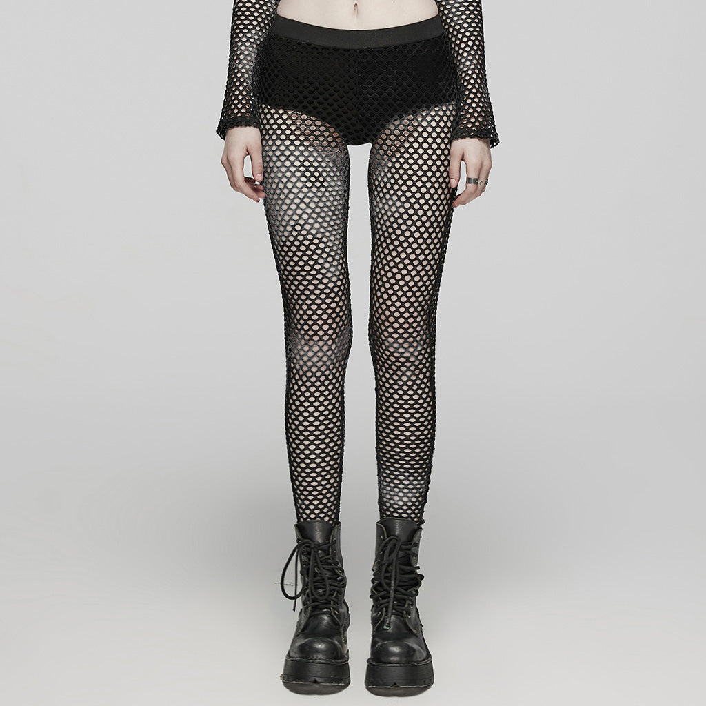 WK-617DDF Edgy Fishnet Punk Pants with Elastic Fit Design