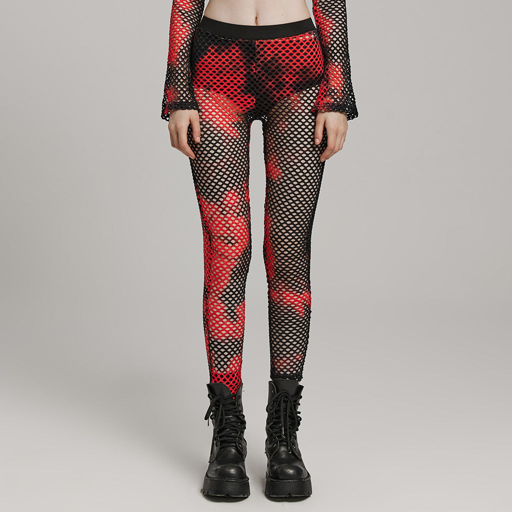 WK-617DDF Edgy Fishnet Punk Pants with Elastic Fit Design