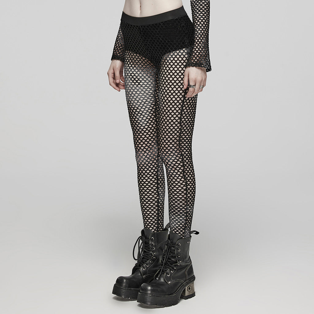 WK-617DDF Edgy Fishnet Punk Pants with Elastic Fit Design?-??Punk Rave Clothing