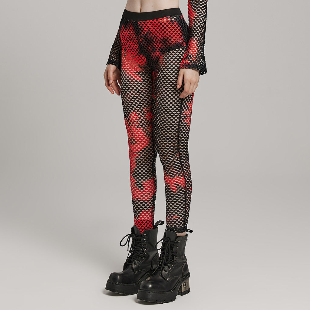 WK-617DDF Edgy Fishnet Punk Pants with Elastic Fit Design