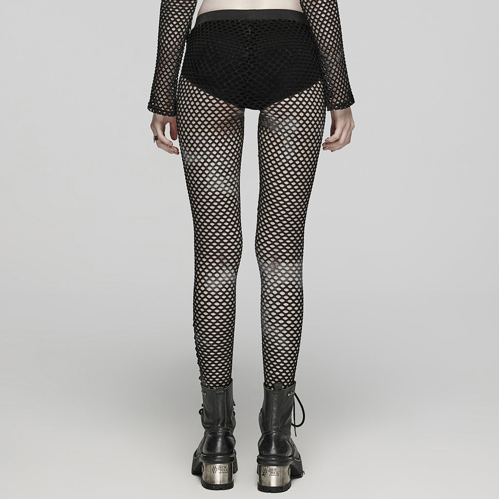 WK-617DDF Edgy Fishnet Punk Pants with Elastic Fit Design