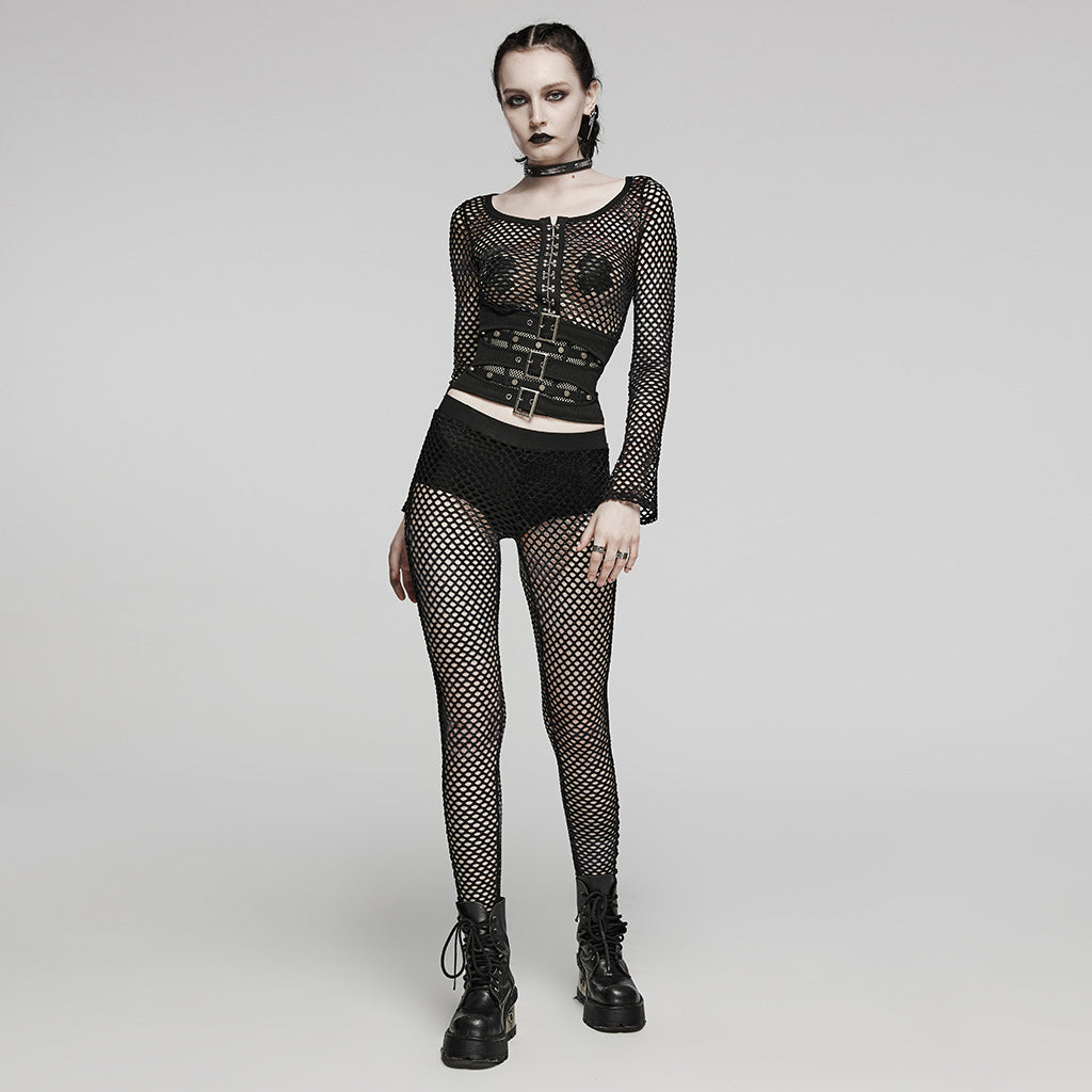 WK-617DDF Edgy Fishnet Punk Pants with Elastic Fit Design?-??Punk Rave Clothing