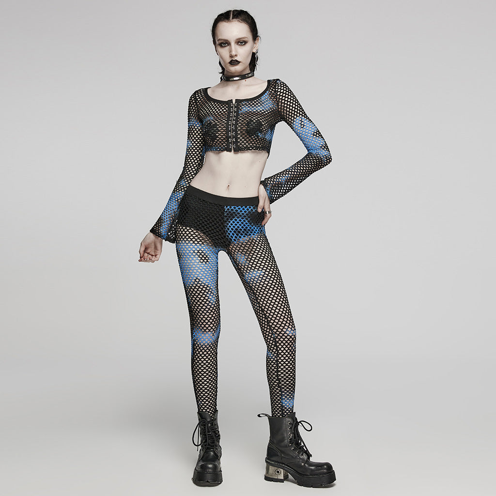 WK-617DDF Edgy Fishnet Punk Pants with Elastic Fit Design