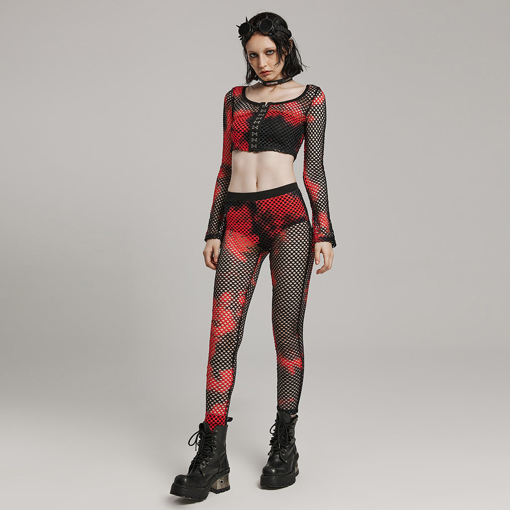 WK-617DDF Edgy Fishnet Punk Pants with Elastic Fit Design