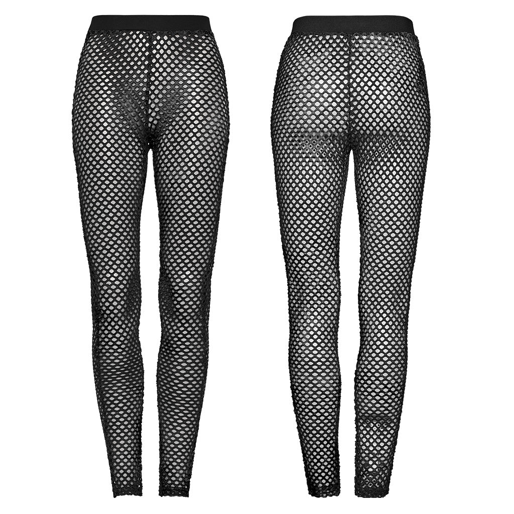 WK-617DDF Edgy Fishnet Punk Pants with Elastic Fit Design