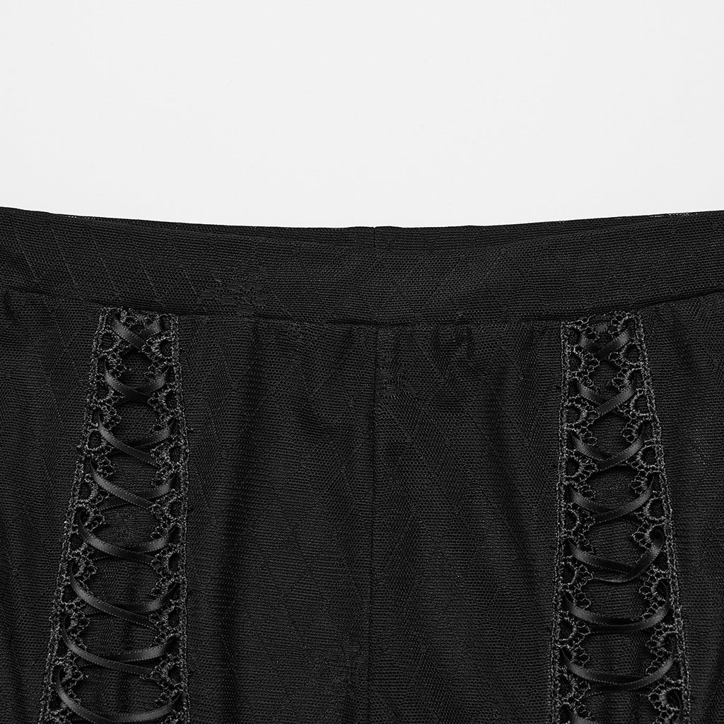 WK-620DDF Lace-Up black Mesh Gothic Pants With Faux Garter Detail