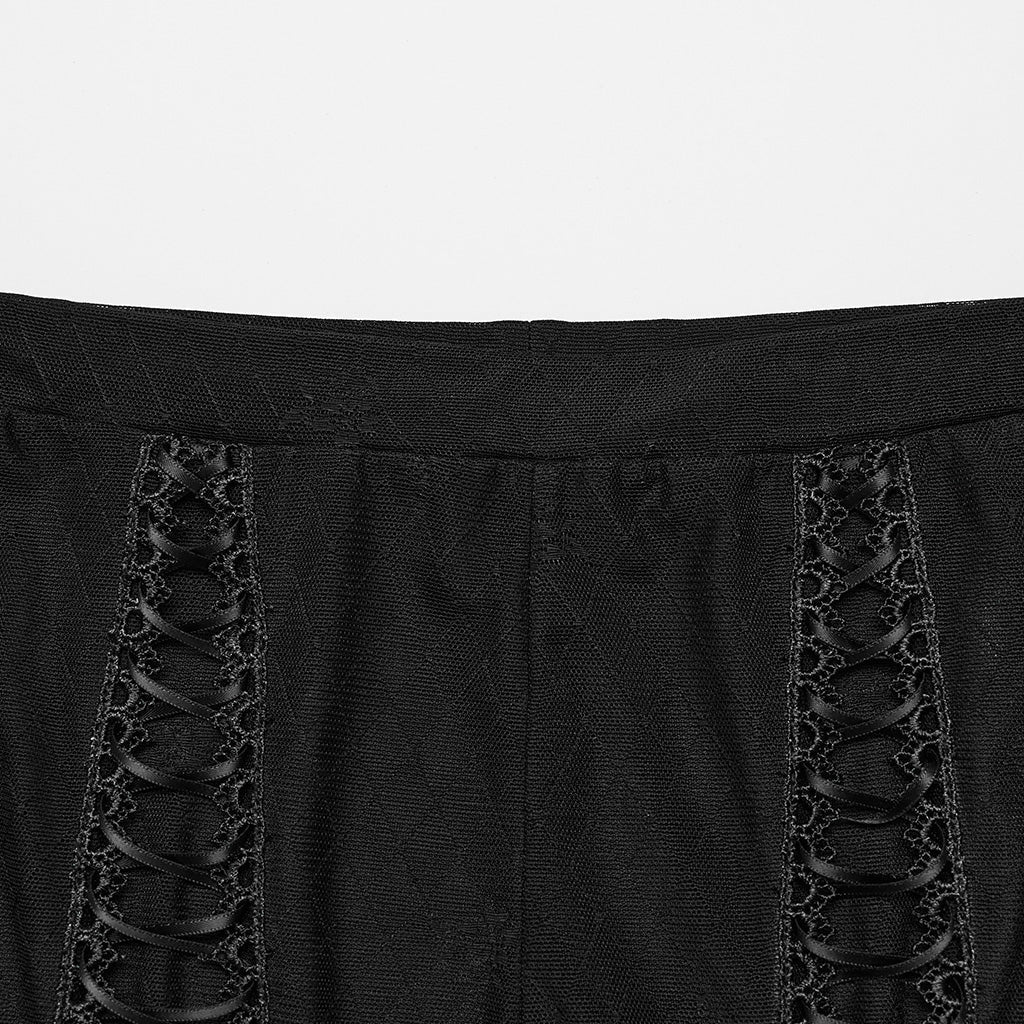 WK-620DDF Lace-Up black Mesh Gothic Pants With Faux Garter Detail?-??Punk Rave Clothing