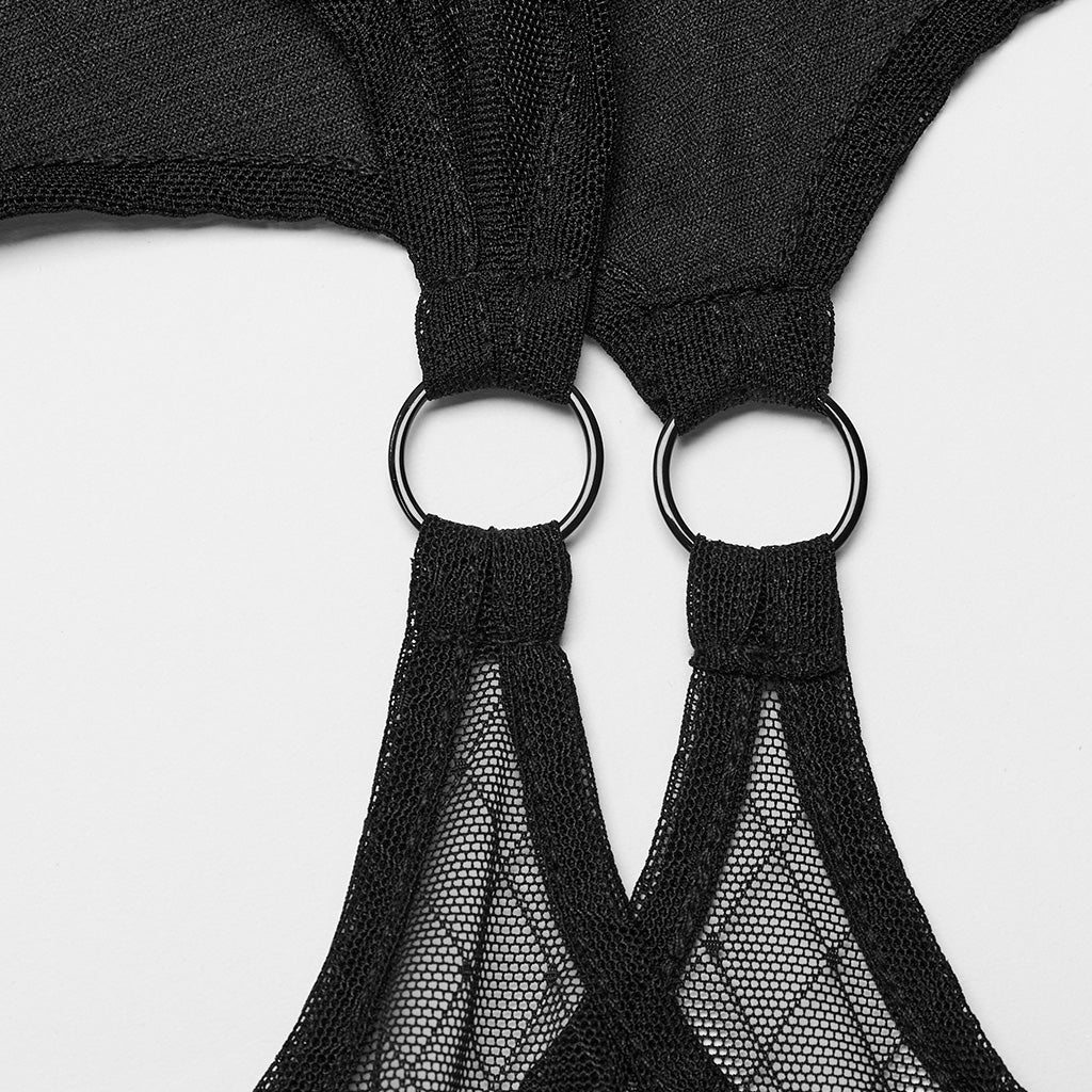 WK-620DDF Lace-Up black Mesh Gothic Pants With Faux Garter Detail?-??Punk Rave Clothing