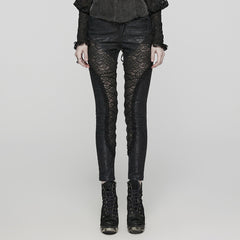 WK-622XCF Edgy Lace Mesh Gothic Pants with Intricate Side Details