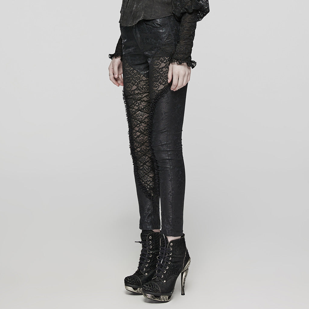 WK-622XCF Edgy Lace Mesh Gothic Pants with Intricate Side Details?-??Punk Rave Clothing