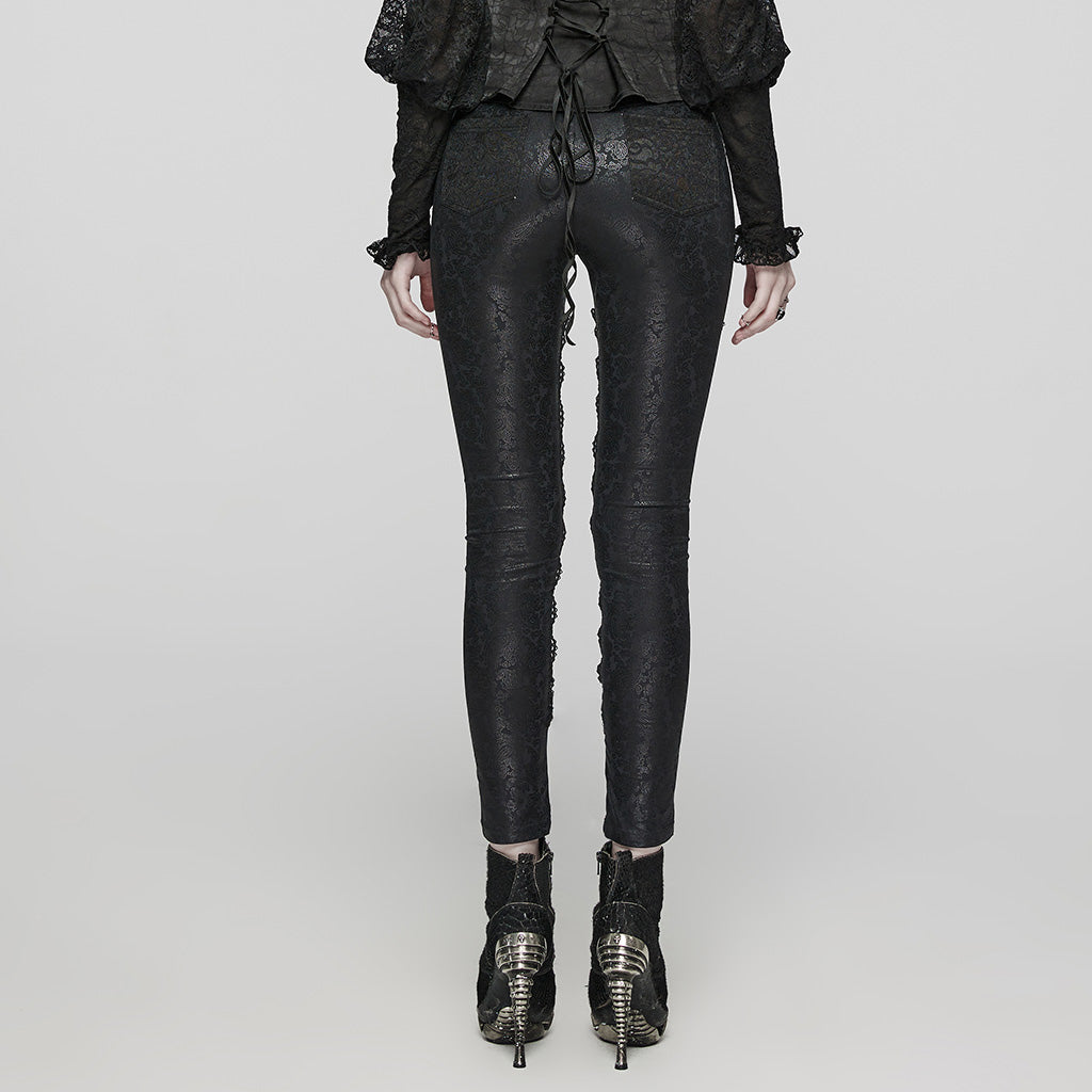 WK-622XCF Edgy Lace Mesh Gothic Pants with Intricate Side Details