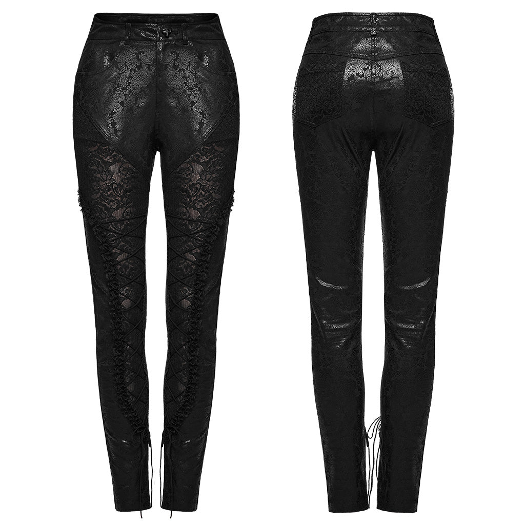 WK-622XCF Edgy Lace Mesh Gothic Pants with Intricate Side Details?-??Punk Rave Clothing