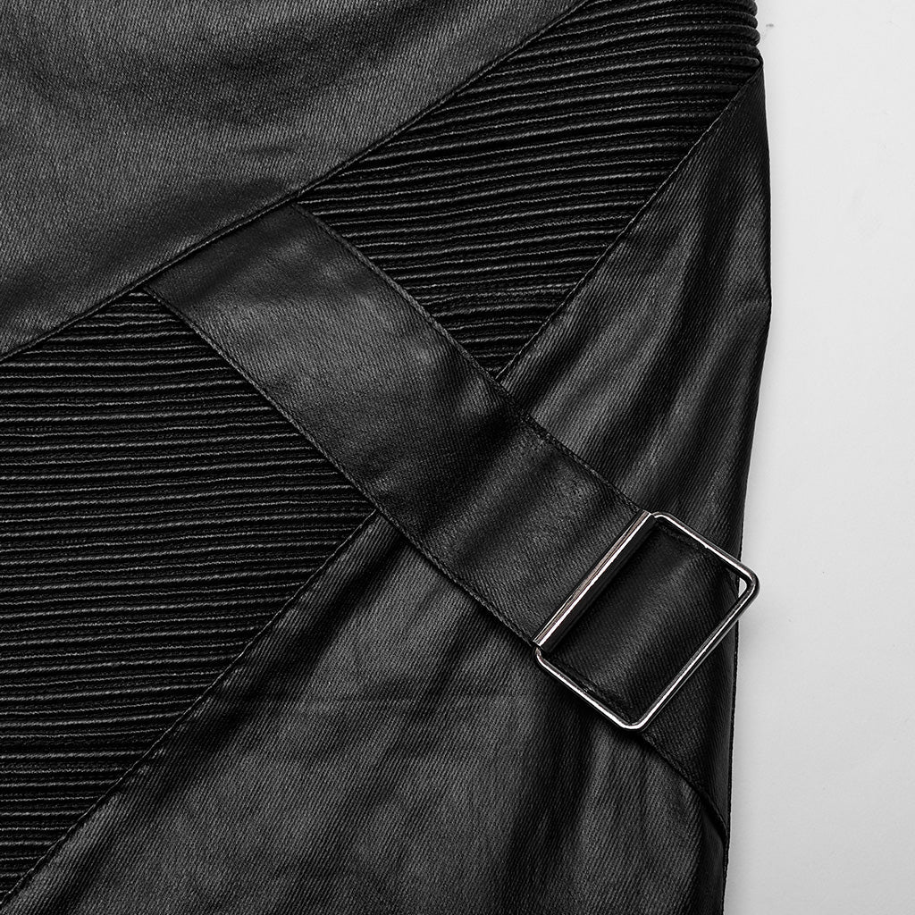 WK-624PCM Mens Slim Fit black Faux Leather Punk Pants?-??Punk Rave Clothing
