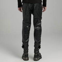 WK-624PCM Mens Slim Fit black Faux Leather Punk Pants