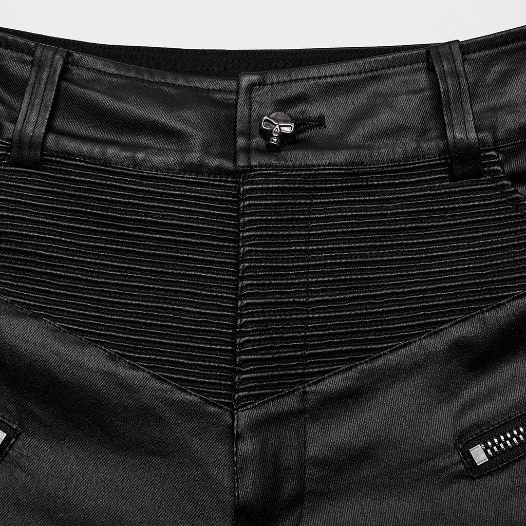 WK-624PCM Mens Slim Fit black Faux Leather Punk Pants?-??Punk Rave Clothing