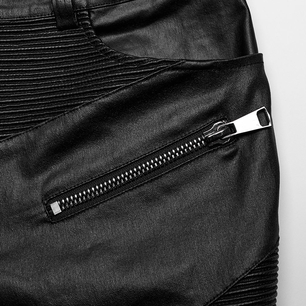 WK-624PCM Mens Slim Fit black Faux Leather Punk Pants