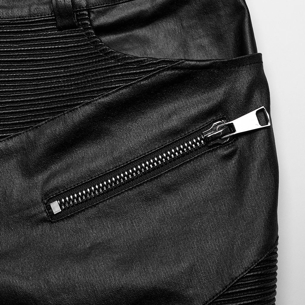 WK-624PCM Mens Slim Fit black Faux Leather Punk Pants?-??Punk Rave Clothing