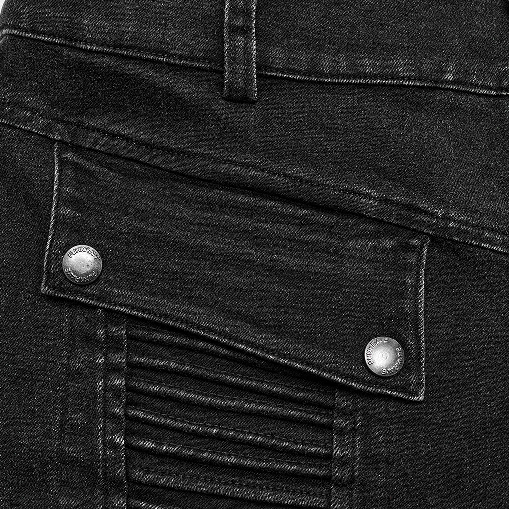 WK-627NCM Mens black Biker Punk Pants with Ribbed Detail and Pockets?-??Punk Rave Clothing