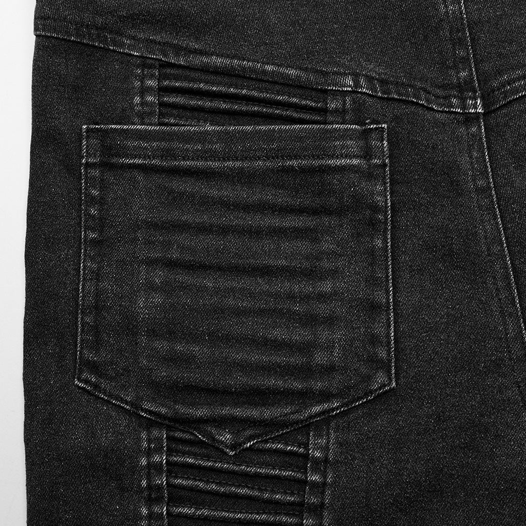 WK-627NCM Mens black Biker Punk Pants with Ribbed Detail and Pockets?-??Punk Rave Clothing