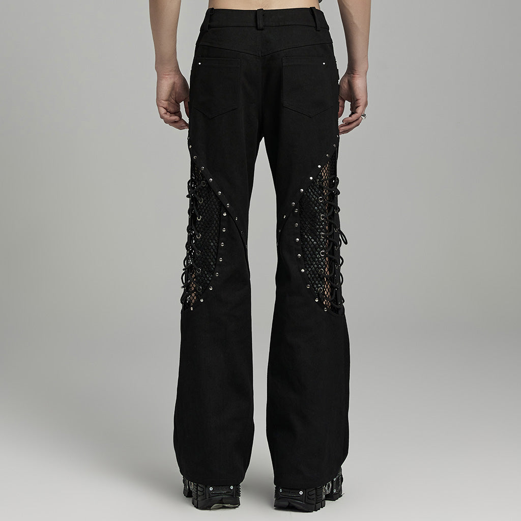 WK-628DQM Gothic Studded Flare Punk Pants with Lace Detailing