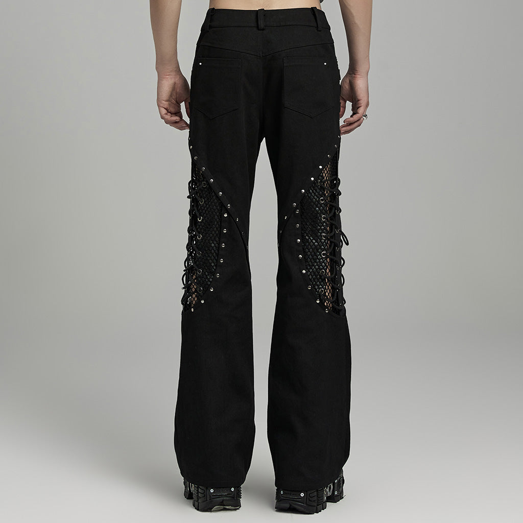 WK-628DQM Gothic Studded Flare Punk Pants with Lace Detailing?-??Punk Rave Clothing