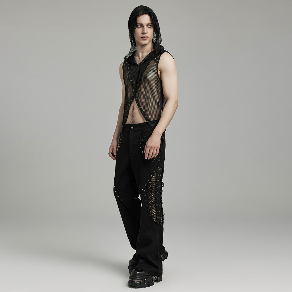 WK-628DQM Gothic Studded Flare Punk Pants with Lace Detailing?-??Punk Rave Clothing
