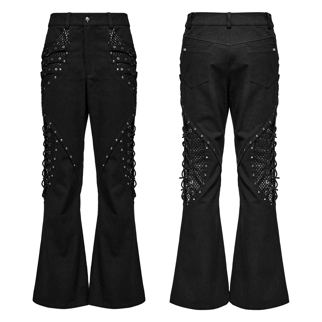 WK-628DQM Gothic Studded Flare Punk Pants with Lace Detailing?-??Punk Rave Clothing