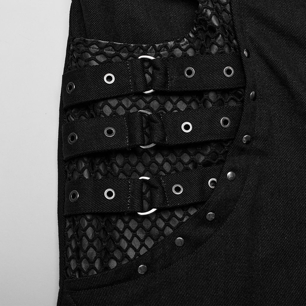 WK-628DQM Gothic Studded Flare Punk Pants with Lace Detailing?-??Punk Rave Clothing