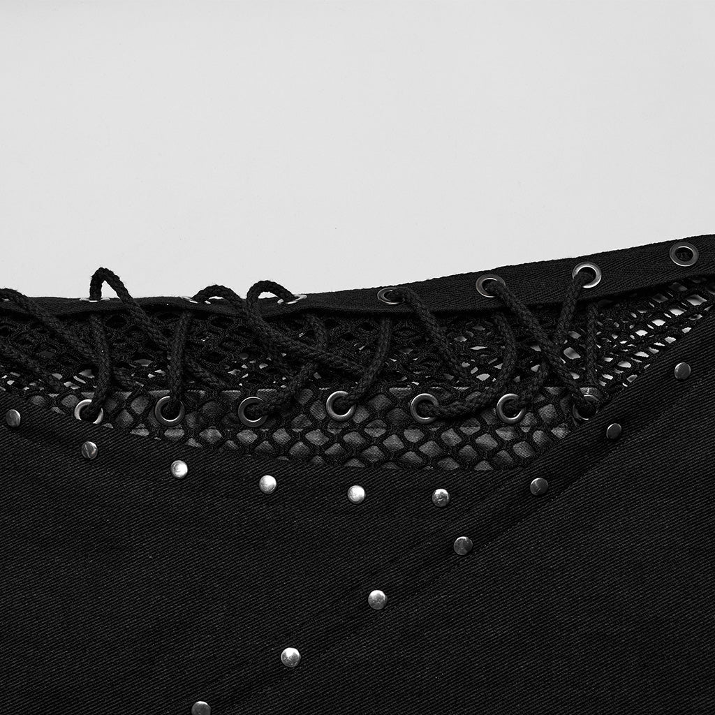WK-628DQM Gothic Studded Flare Punk Pants with Lace Detailing?-??Punk Rave Clothing
