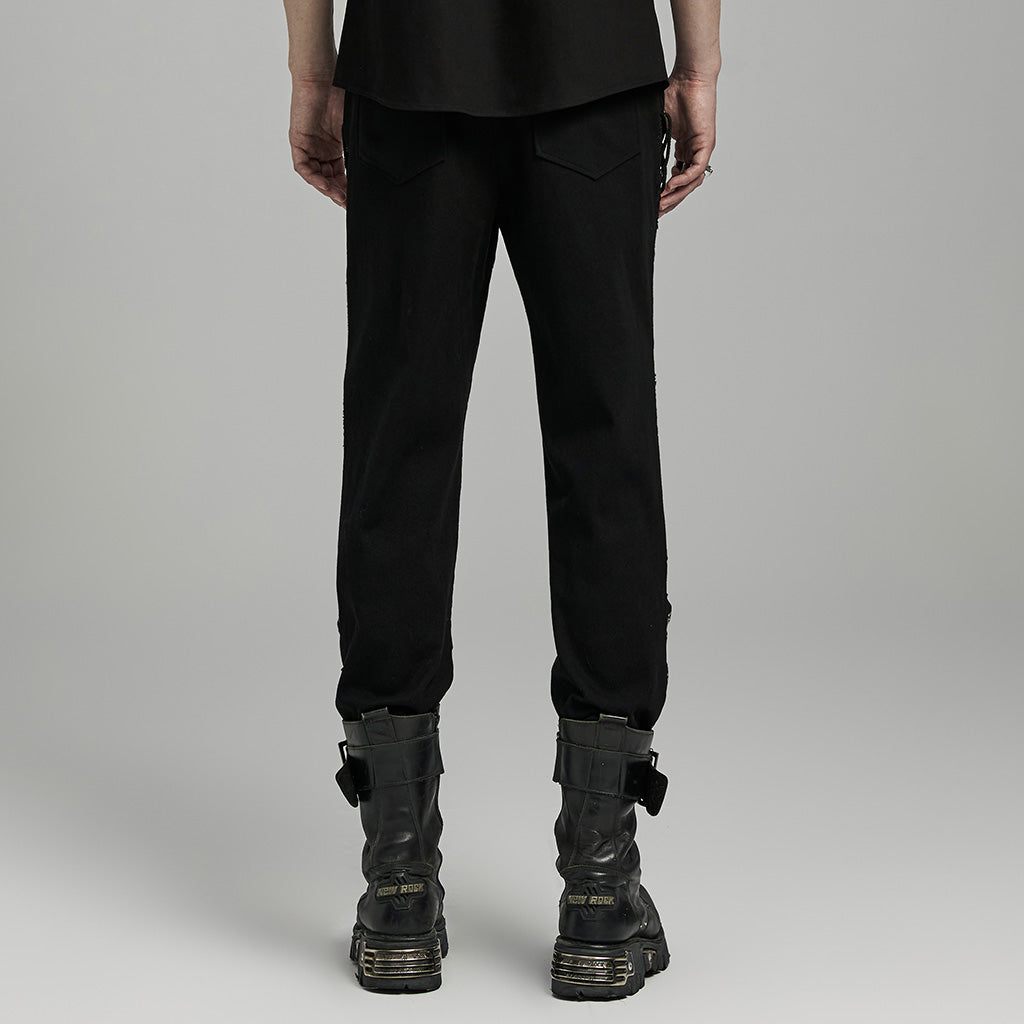 WK-629XCM Gothic Buckle Strap Punk Pants with Lace-Up Details?-??Punk Rave Clothing