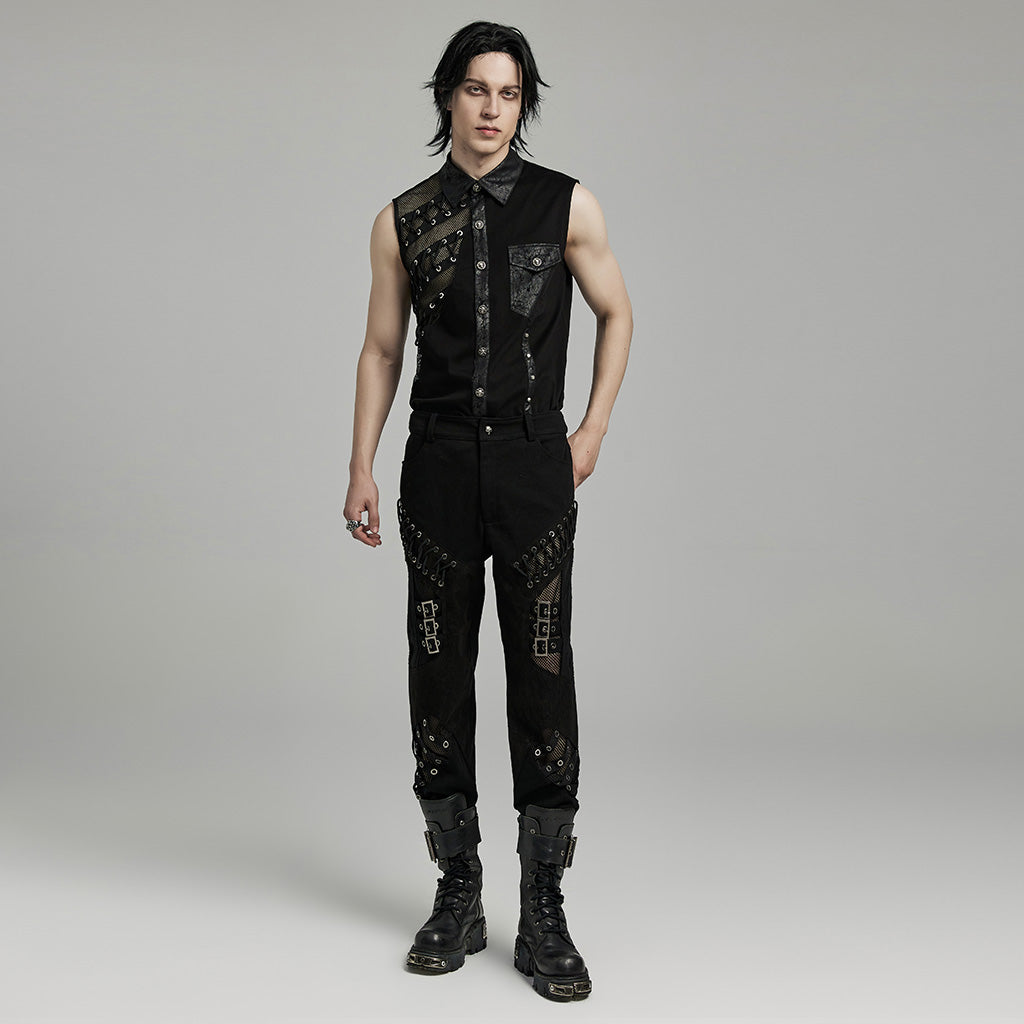 WK-629XCM Gothic Buckle Strap Punk Pants with Lace-Up Details?-??Punk Rave Clothing