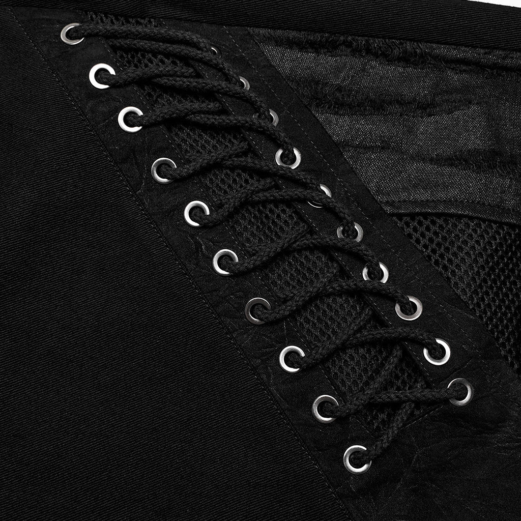 WK-629XCM Gothic Buckle Strap Punk Pants with Lace-Up Details?-??Punk Rave Clothing