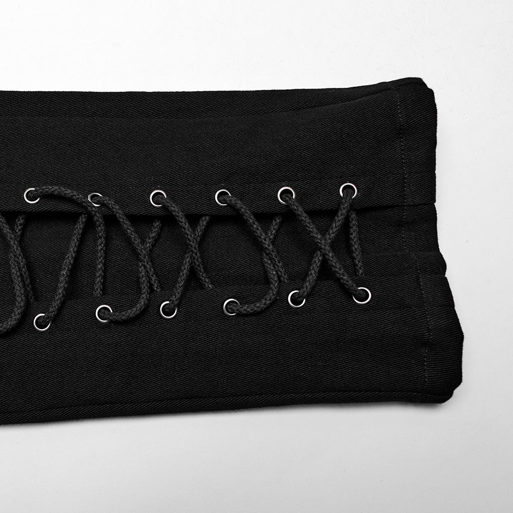 WK-630XCM Gothic black-Red Punk Pants with Lace-Up Rivet Details?-??Punk Rave Clothing