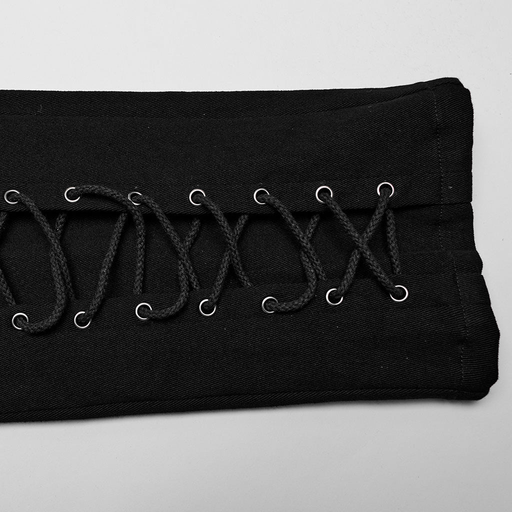WK-630XCM Gothic black-Red Punk Pants with Lace-Up Rivet Details?-??Punk Rave Clothing