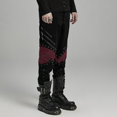 WK-630XCM Gothic black-Red Punk Pants with Lace-Up Rivet Details