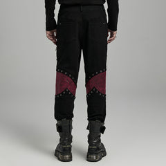 WK-630XCM Gothic black-Red Punk Pants with Lace-Up Rivet Details