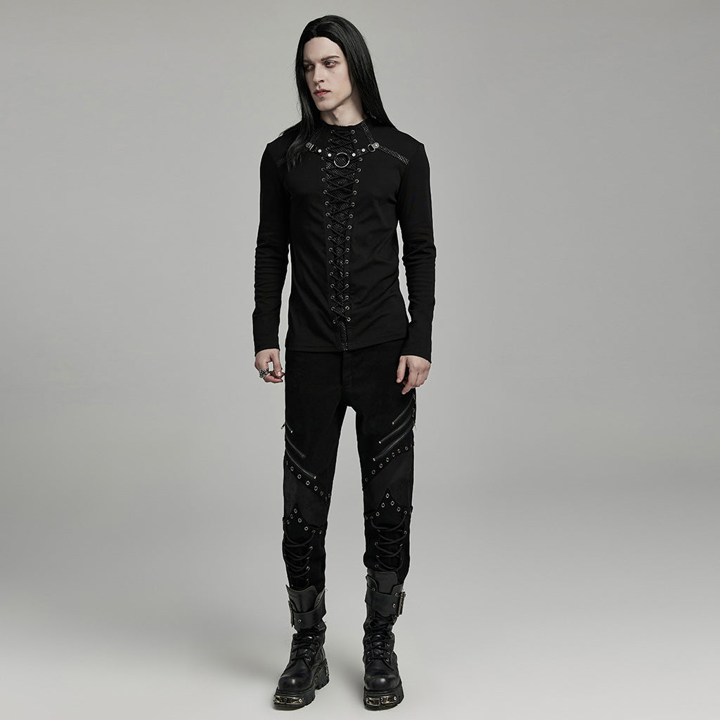 WK-630XCM Gothic black-Red Punk Pants with Lace-Up Rivet Details?-??Punk Rave Clothing