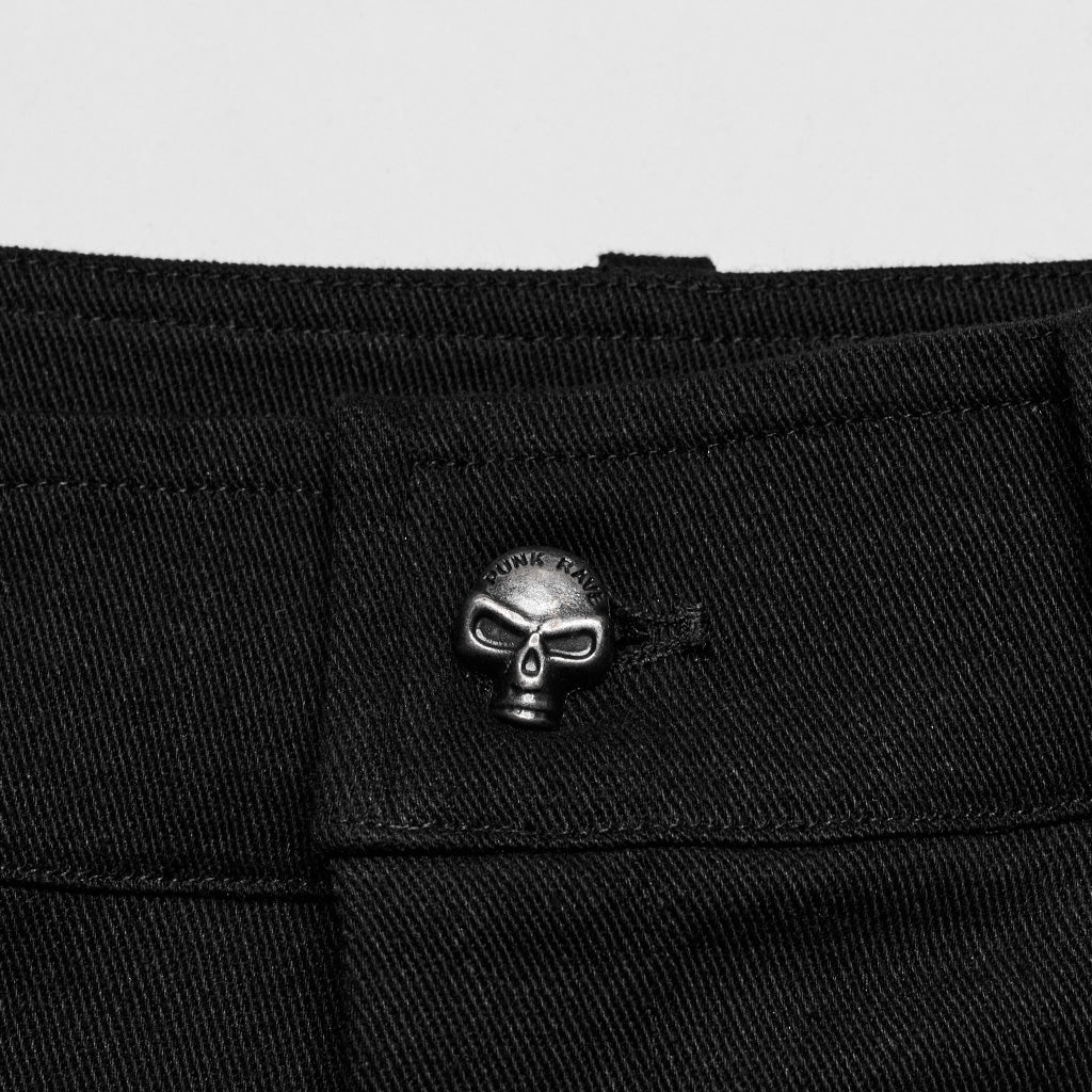 WK-630XCM Gothic black-Red Punk Pants with Lace-Up Rivet Details?-??Punk Rave Clothing