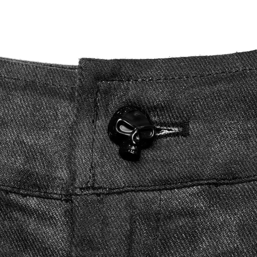 WK-631NCM Edgy black Gray Slim-Fit Punk Pants with Lace Details?-??Punk Rave Clothing