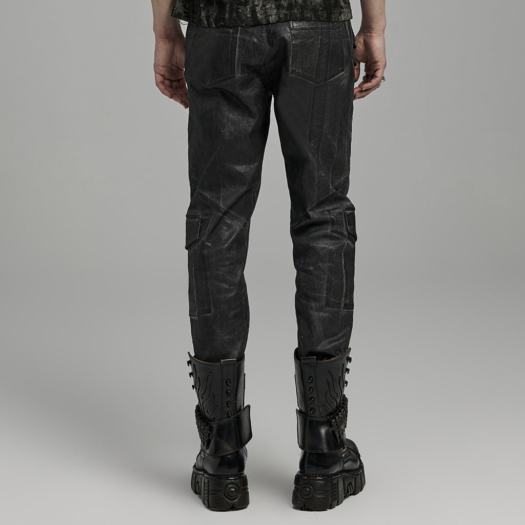 WK-631NCM Edgy black Gray Slim-Fit Punk Pants with Lace Details