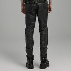 WK-631NCM Edgy black Gray Slim-Fit Punk Pants with Lace Details