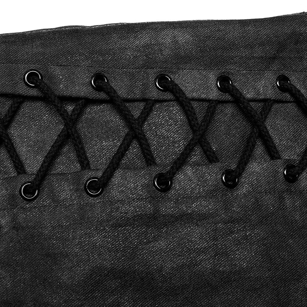 WK-631NCM Edgy black Gray Slim-Fit Punk Pants with Lace Details?-??Punk Rave Clothing