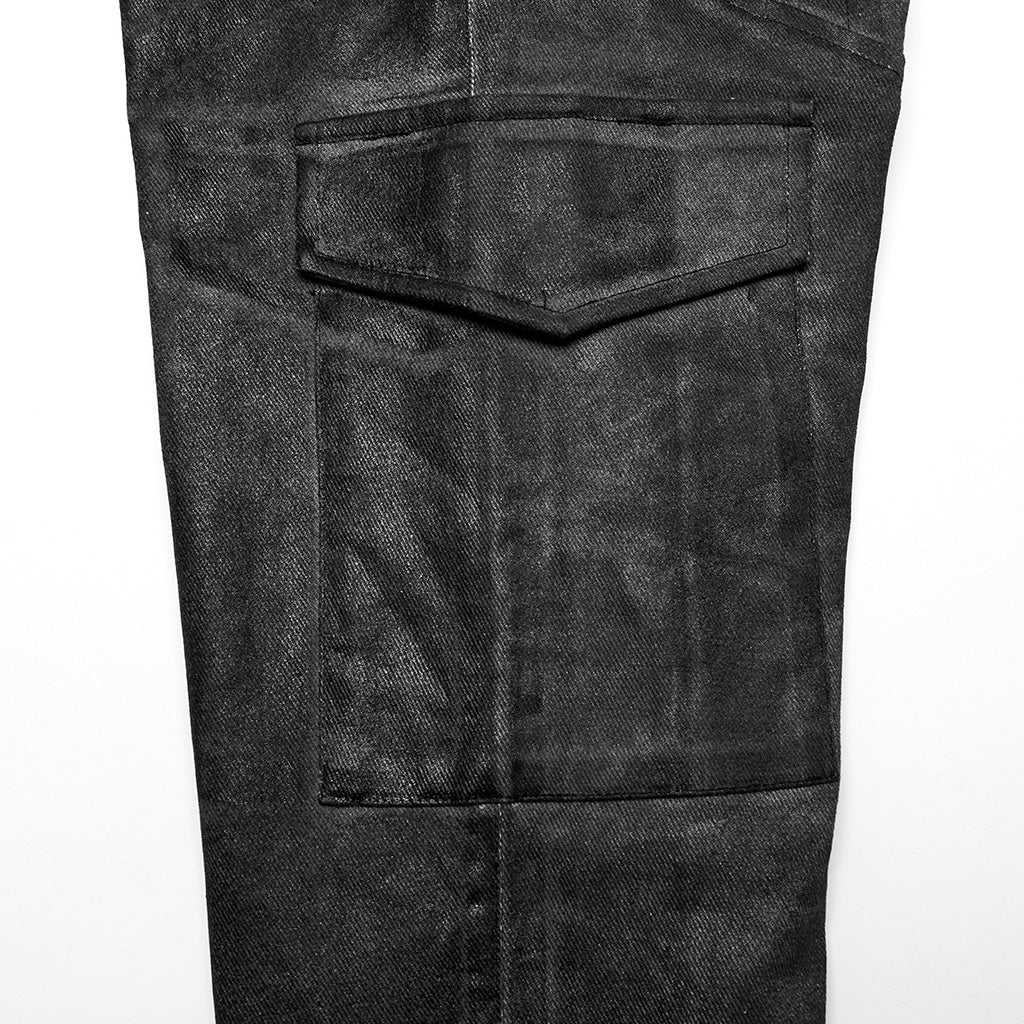WK-631NCM Edgy black Gray Slim-Fit Punk Pants with Lace Details?-??Punk Rave Clothing