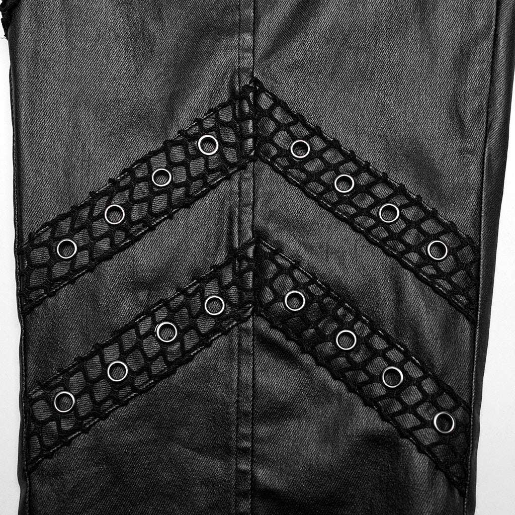 WK-633XCM Gothic Moto Punk Pants with Rivets and Mesh Accents?-??Punk Rave Clothing