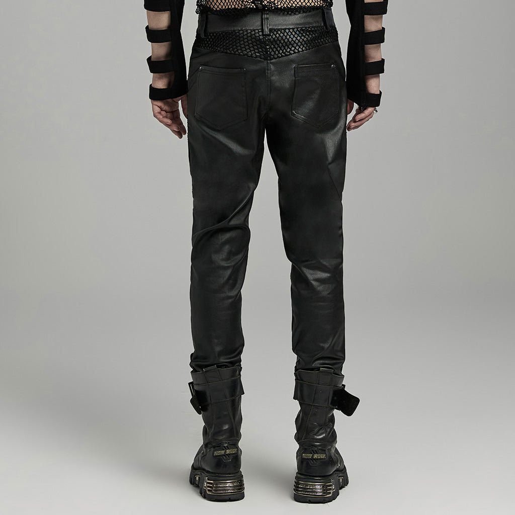 WK-633XCM Gothic Moto Punk Pants with Rivets and Mesh Accents