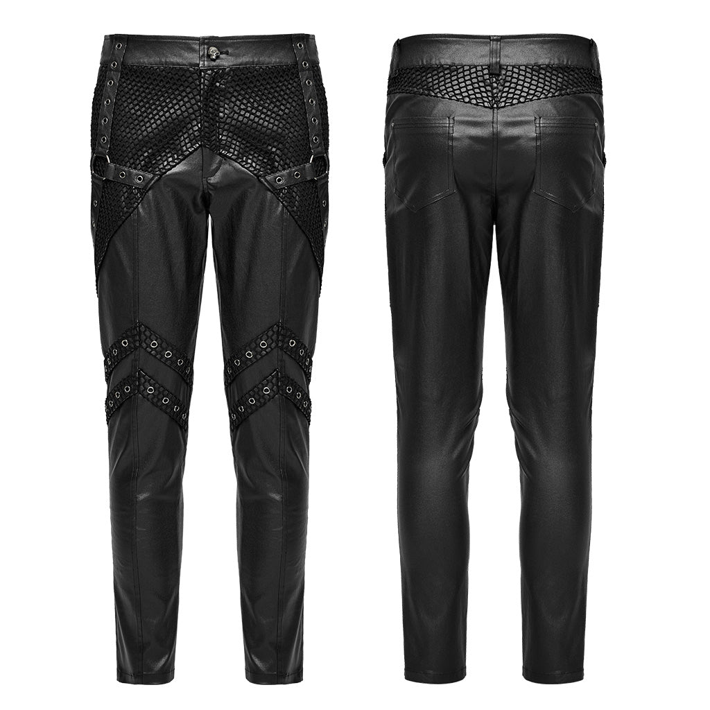WK-633XCM Gothic Moto Punk Pants with Rivets and Mesh Accents?-??Punk Rave Clothing