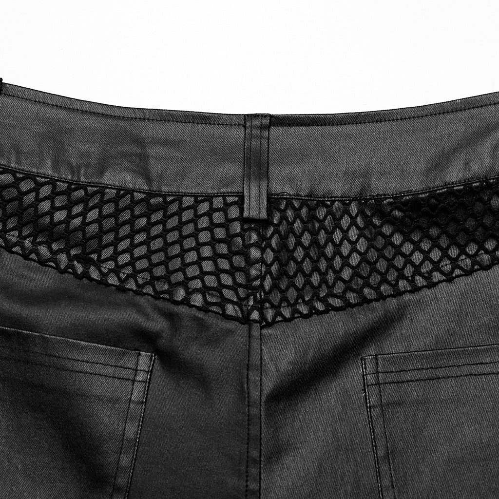 WK-633XCM Gothic Moto Punk Pants with Rivets and Mesh Accents?-??Punk Rave Clothing