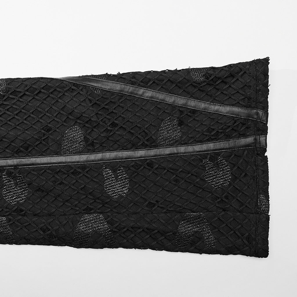 WK-641XCF Gothic Mesh Punk Pants with Faux Leather Straps?-??Punk Rave Clothing