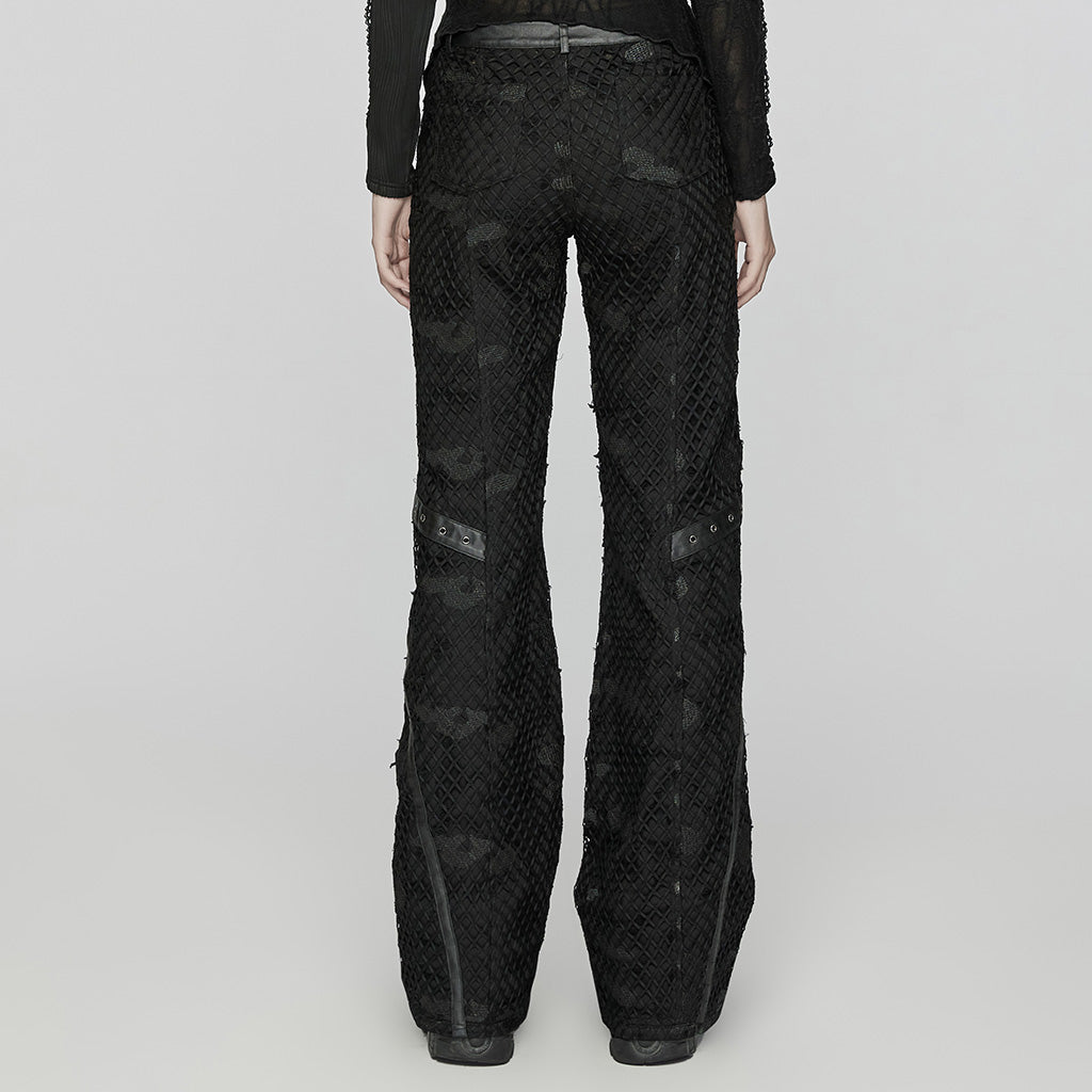 WK-641XCF Gothic Mesh Punk Pants with Faux Leather Straps?-??Punk Rave Clothing